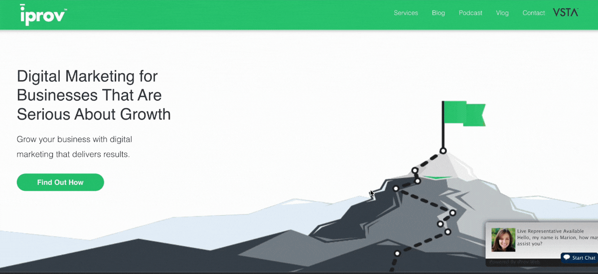 The iprov website scroll through