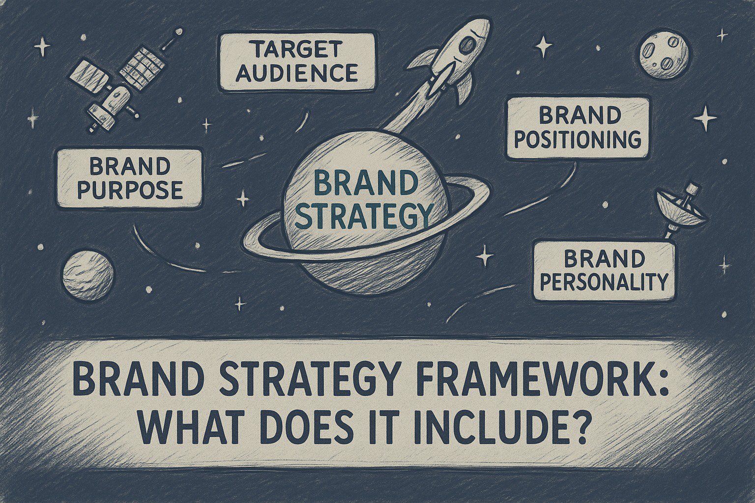 A laptop, pen and notebook, and a coffee mug on the desk as tools for creating brand strategy framework.