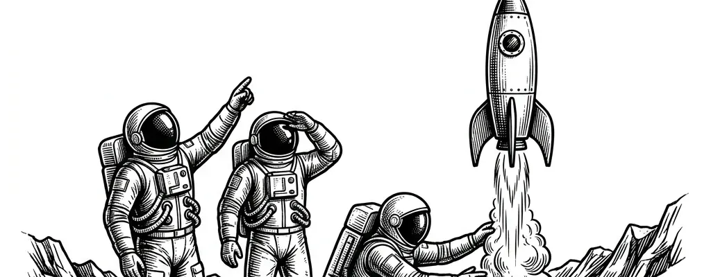 Astronauts launching a rocket illustration