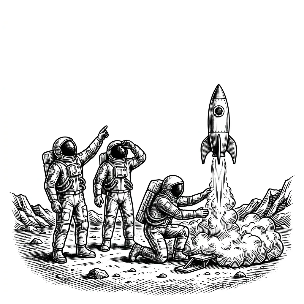 Astronauts launching a rocket illustration