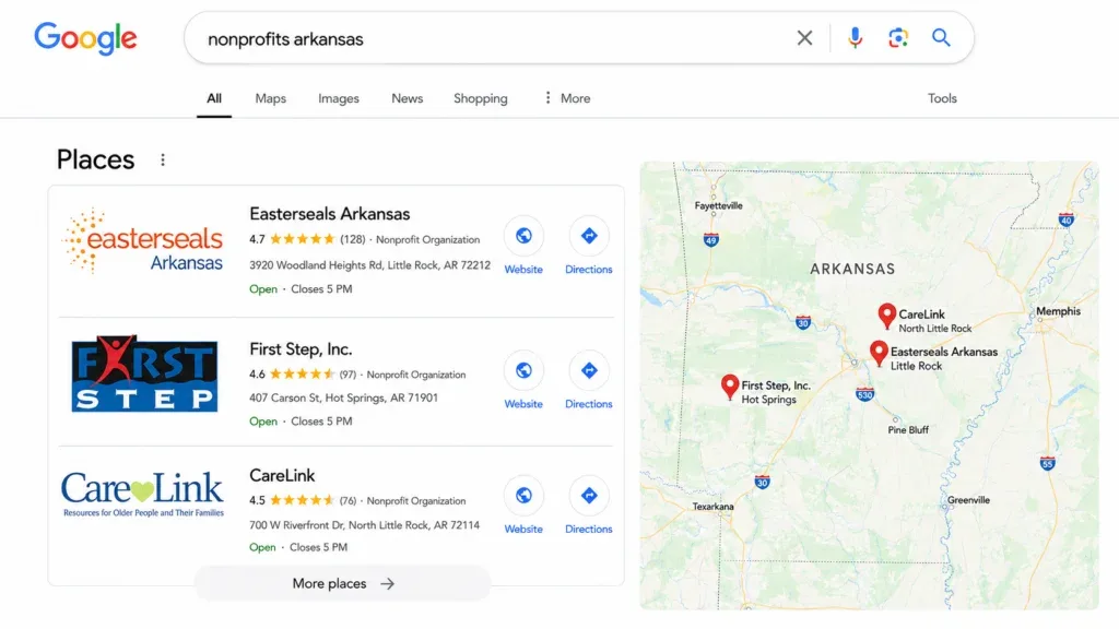 Google Business Profile optimization overview showing map pack results for a local business search